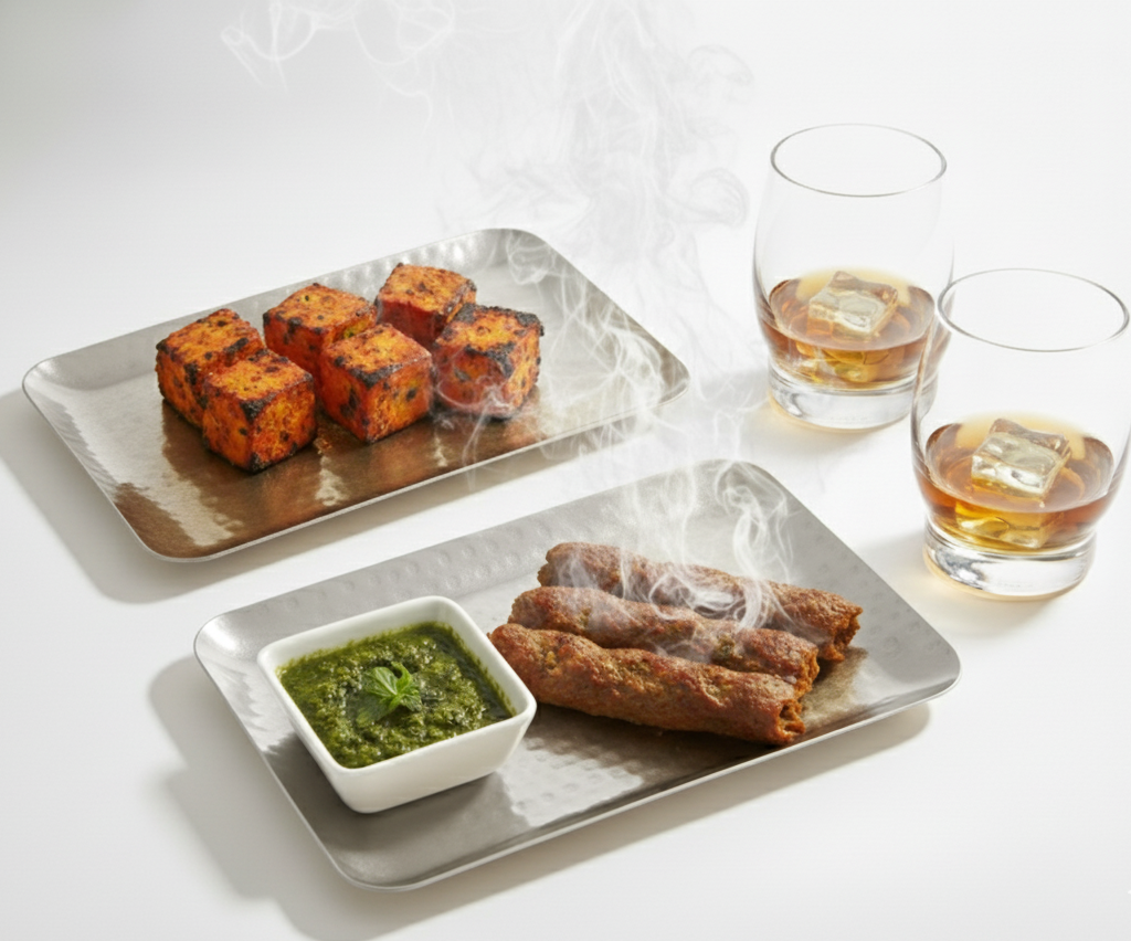 Car-O-Bar Set of 2 Premium Steel Serving Platter | Hammered Design