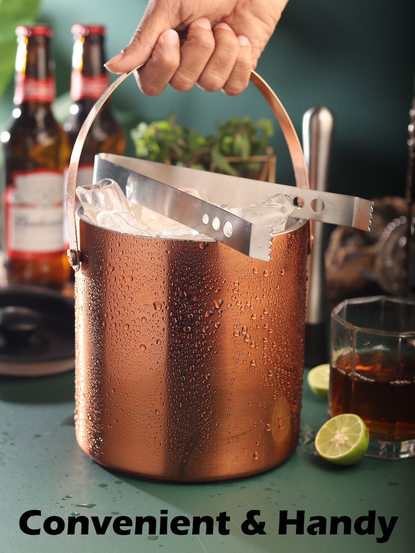 Car-O-Bar Premium Rose Gold Ice Bucket with Tong