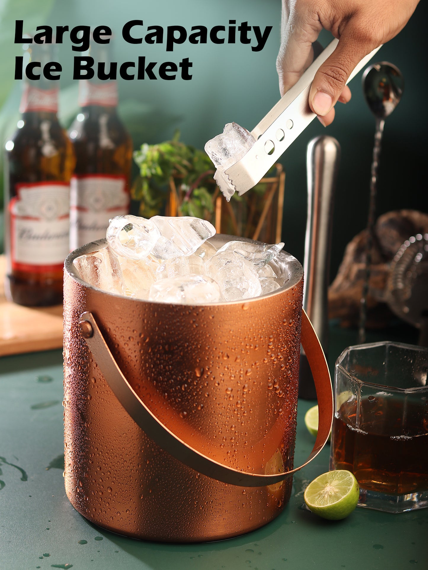 Car-O-Bar Premium Rose Gold Ice Bucket with Tong