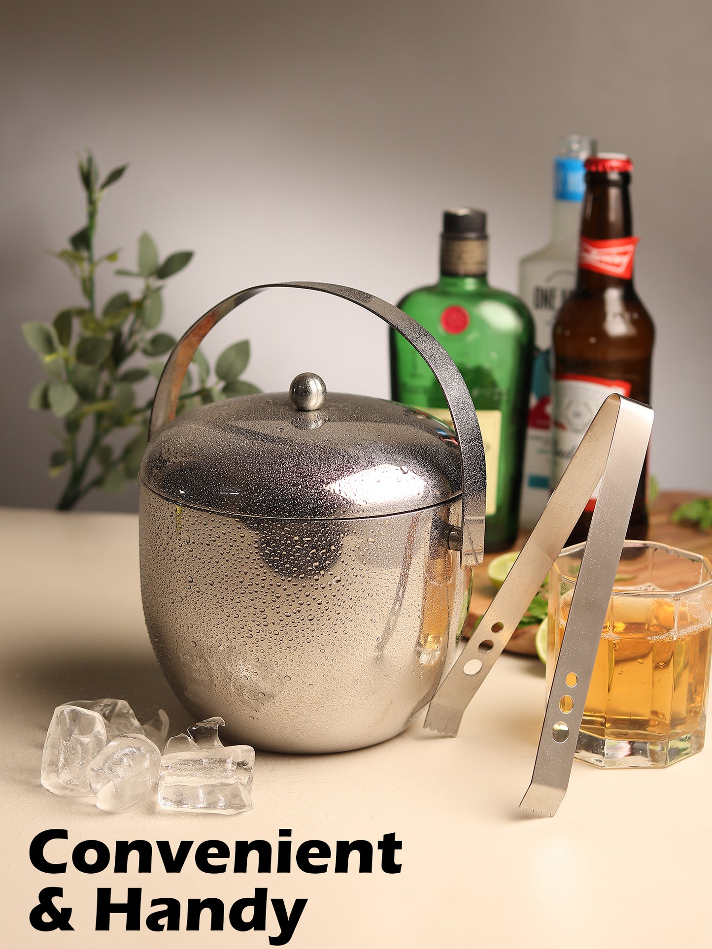 Car-O-Bar Stainless Steel Ice Bucket with Tong - Mirror Finish