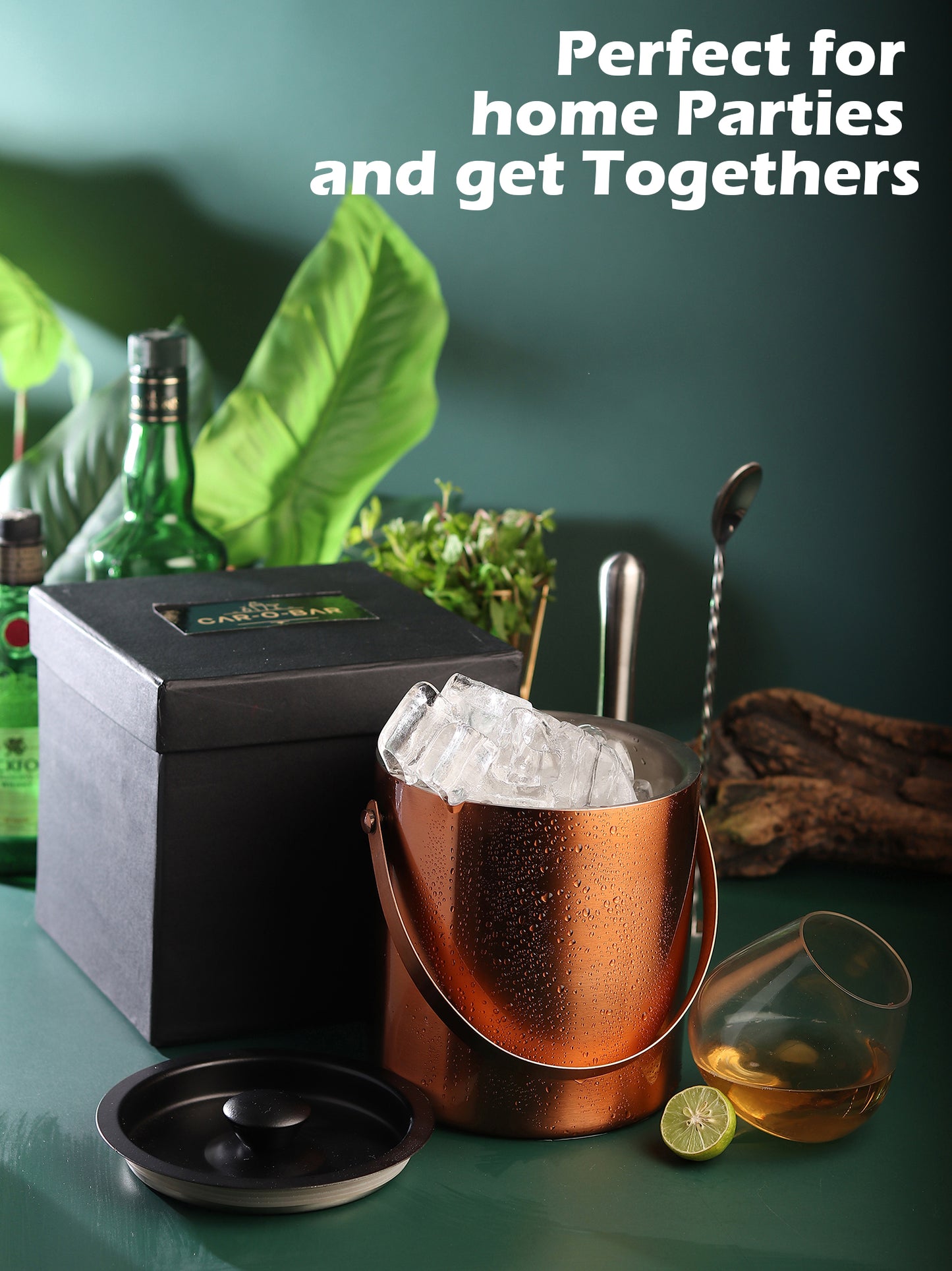 Car-O-Bar Premium Rose Gold Ice Bucket with Tong