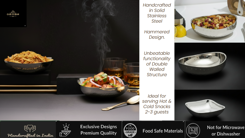 CAR-O-BAR Premium Steel Serving Bowl | Hammered Finish | Double Walled