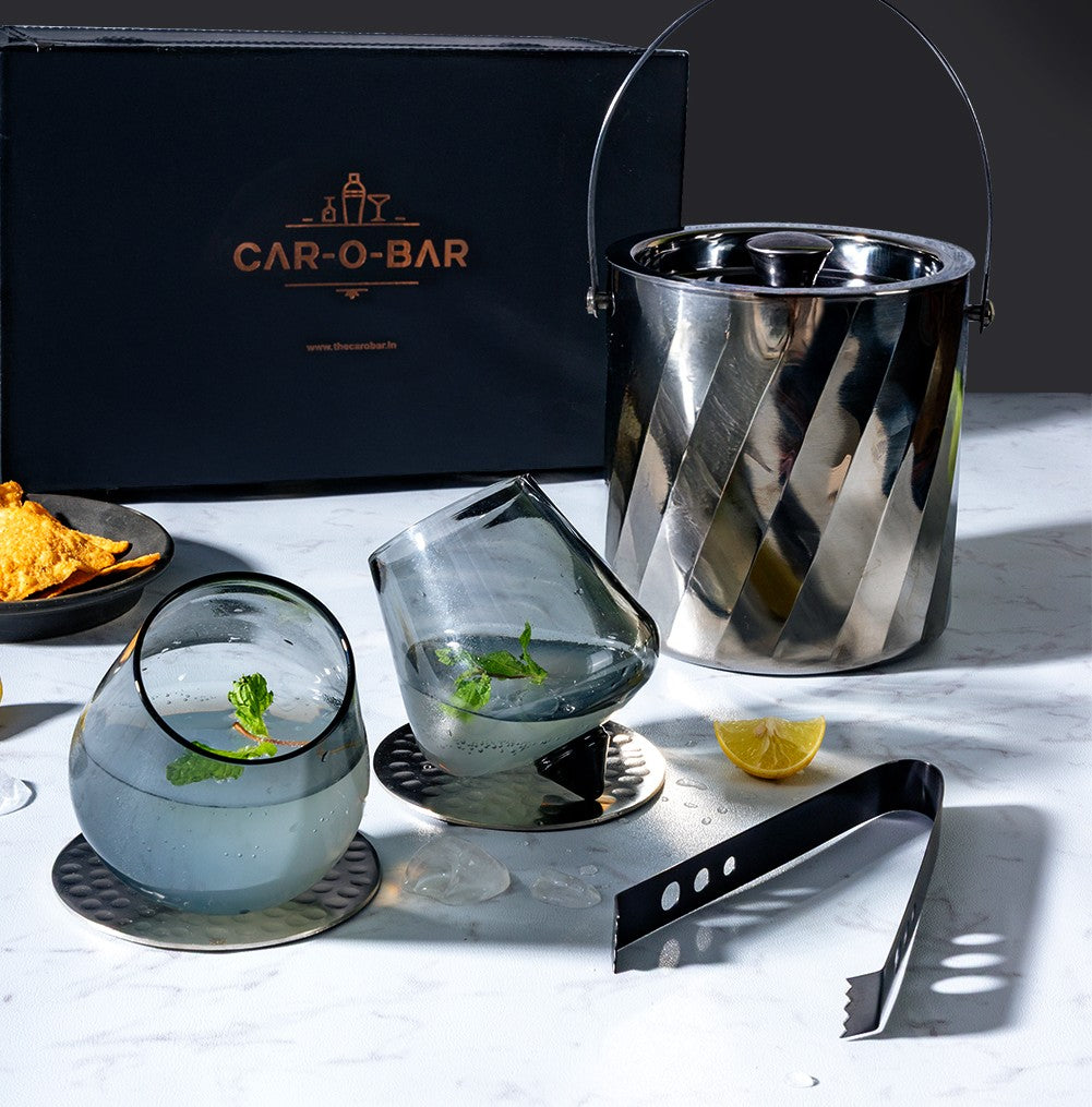 Car-O-Bar Premium Gun Metal Ice Bucket with Tong