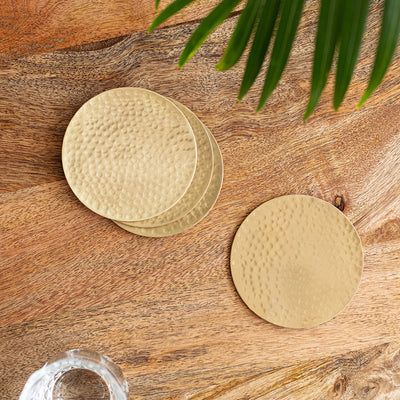 Round Hammered Design Golden Coasters || Set of 4 Coasters