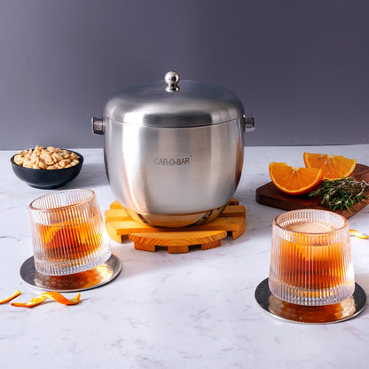 Car-O-Bar Mirror Finish Stainless Steel Premium Design Ice Bucket for Bar & Home with Set of 4 Whiskey Glasses for a Home Bar Setup