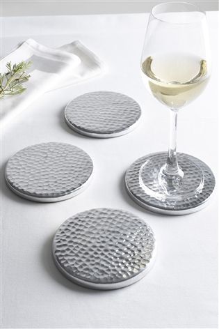 Round Hammered Design Silver Coasters || Set of 4 Coasters