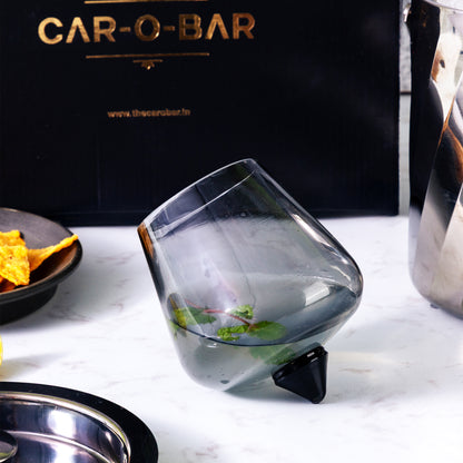 Car-O-Bar Silver Bar set with Glasses and Leatherette Gift set