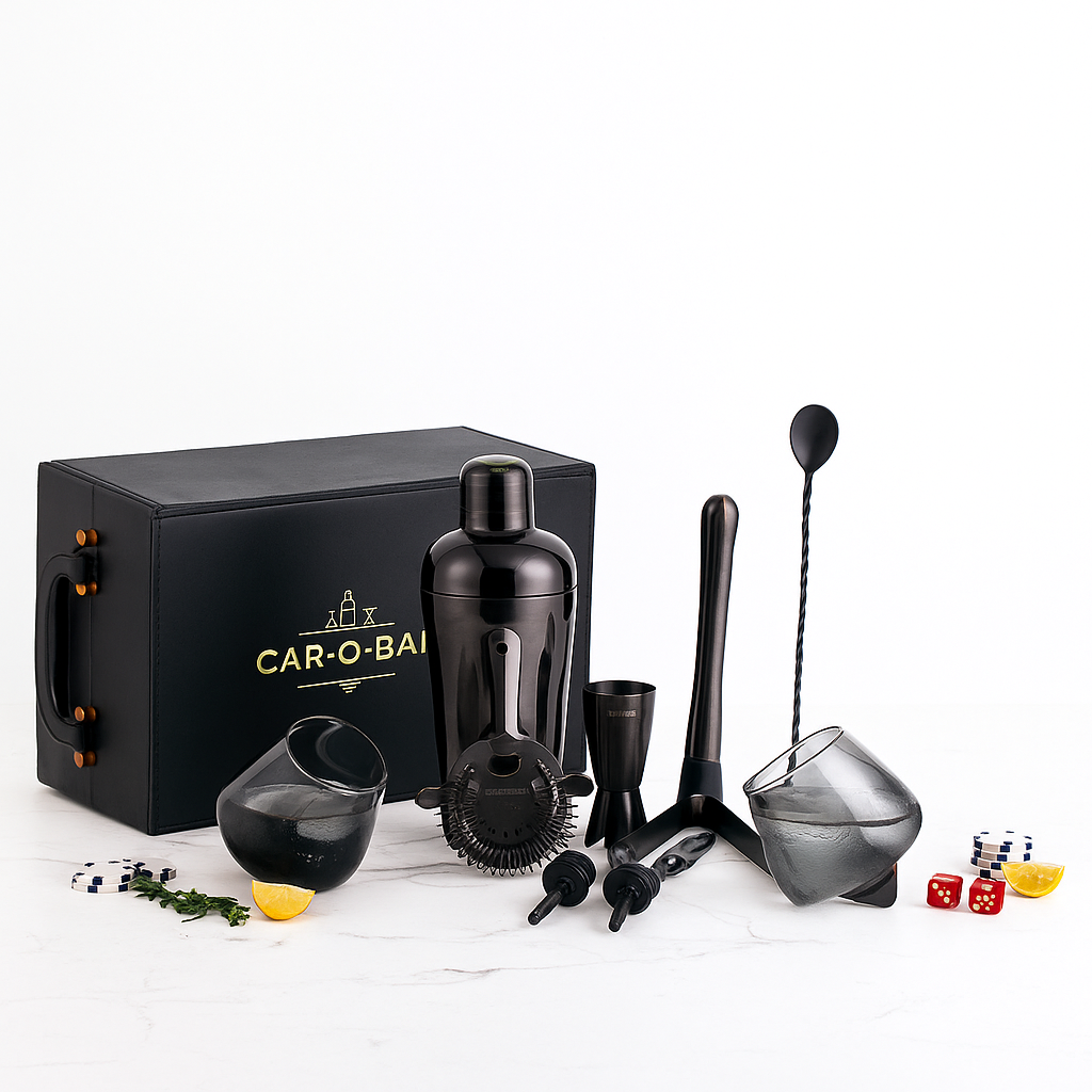 Car-O-Bar Bar set with Glasses and Leatherette Gift set