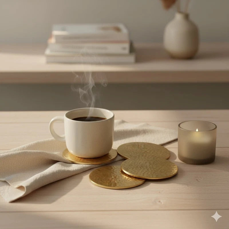 Round Hammered Design Golden Coasters || Set of 4 Coasters