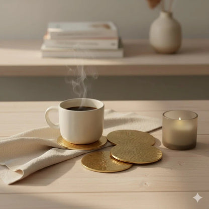 Round Hammered Design Golden Coasters || Set of 4 Coasters