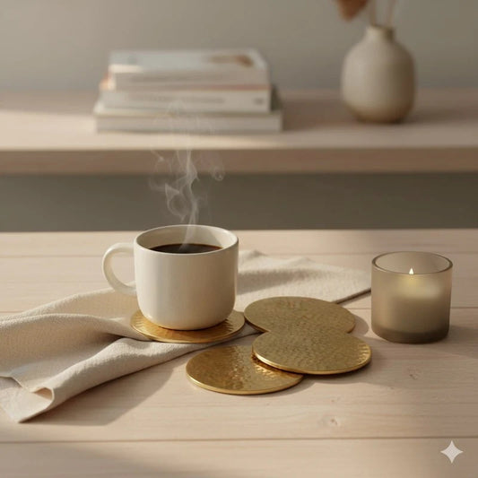 Round Hammered Design Golden Coasters || Set of 4 Coasters