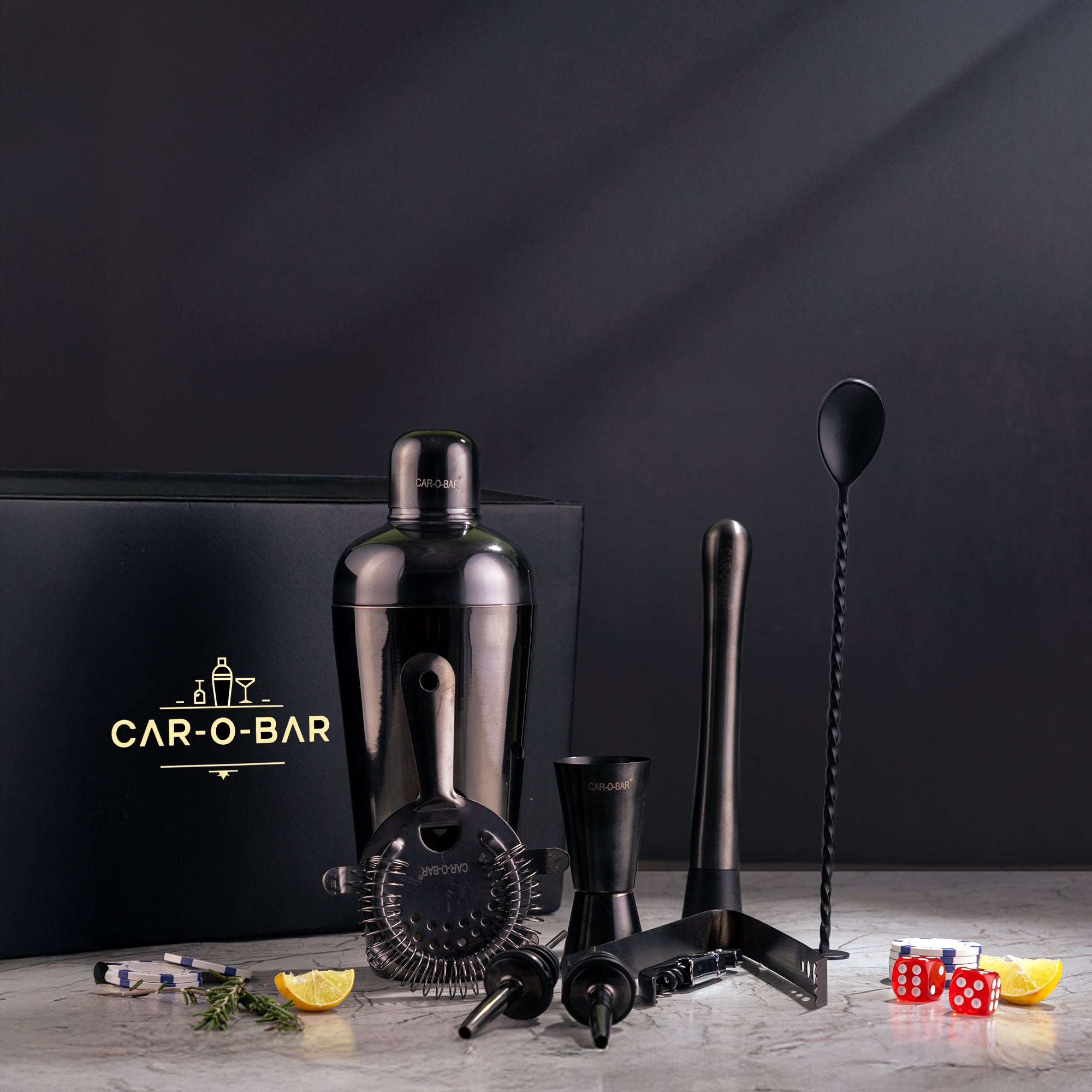 Car-O-Bar Bar set with Glasses and Leatherette Gift set