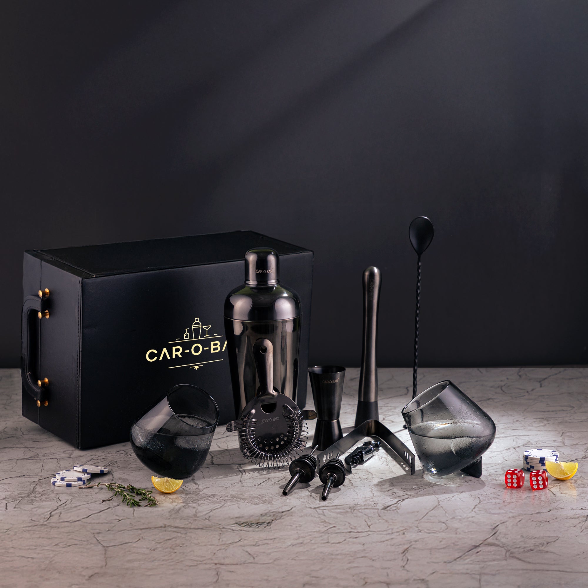 Car-O-Bar Bar set with Glasses and Leatherette Gift set