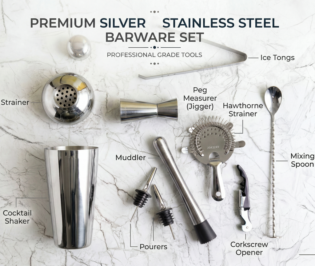 Car-O-Bar Silver Bar set with Glasses and Leatherette Gift set