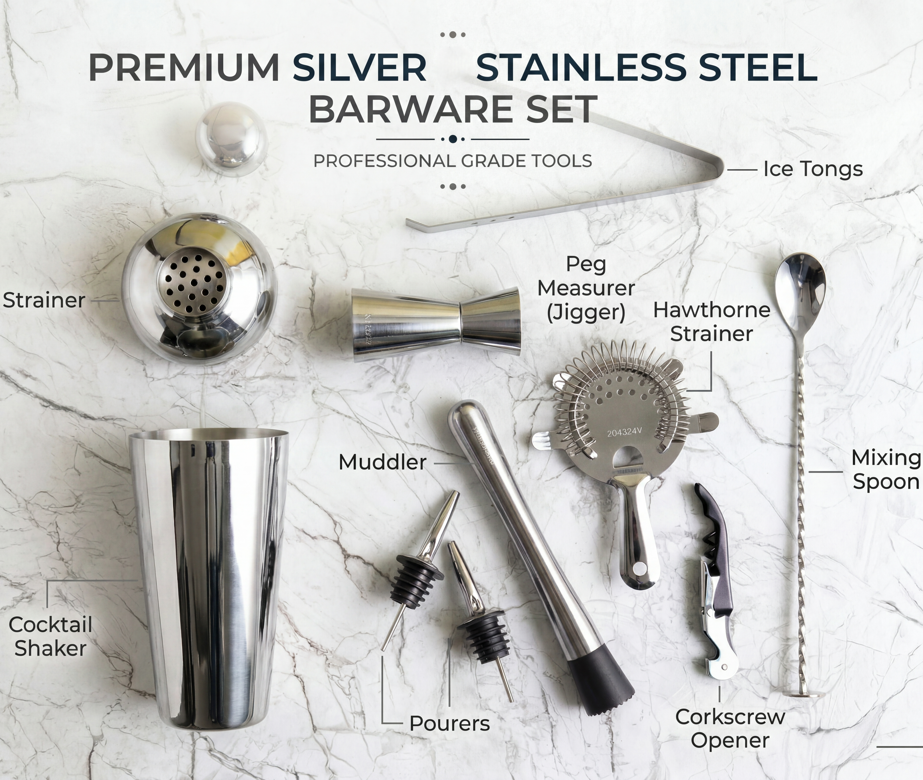 Car-O-Bar Silver Bar set with Glasses and Leatherette Gift set