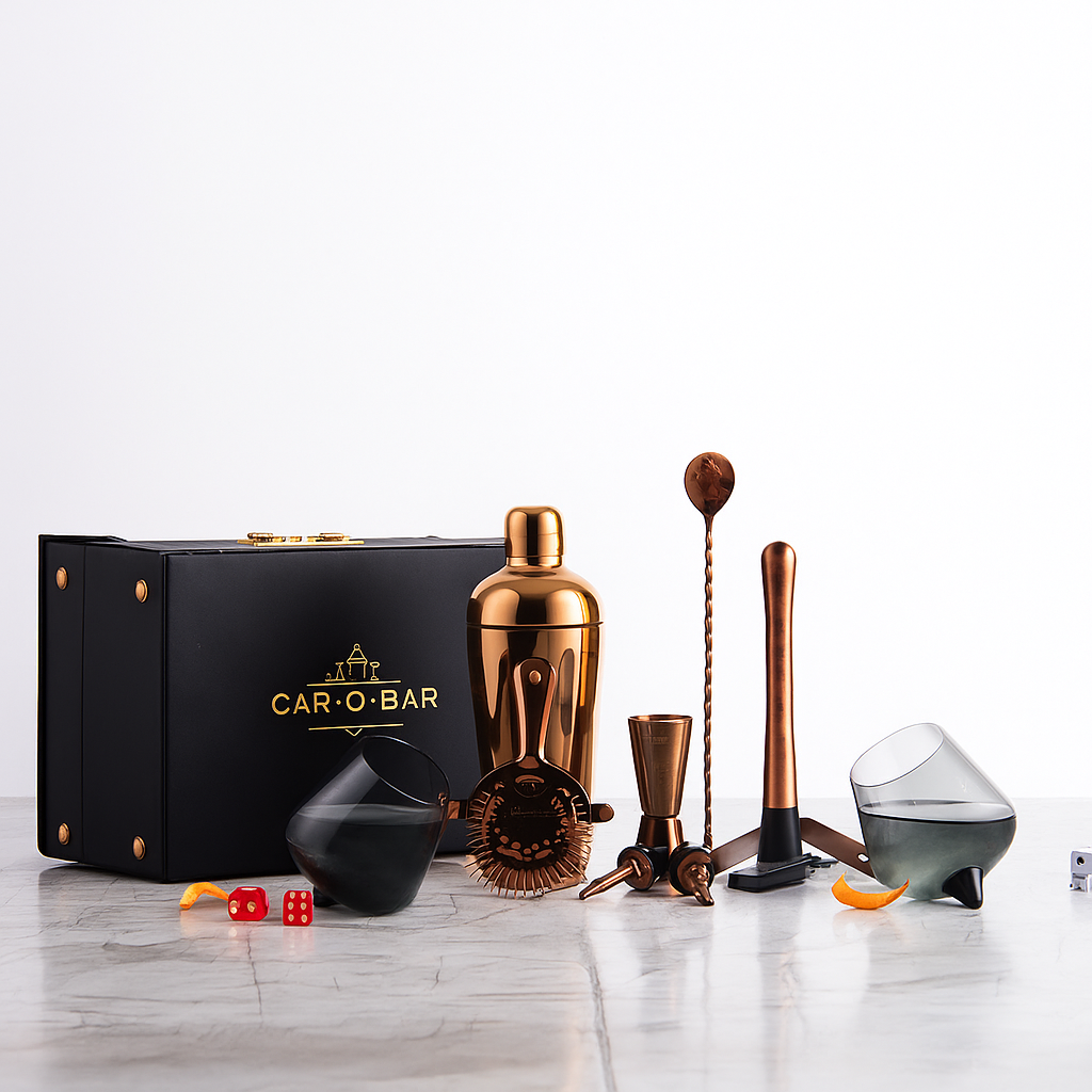 Car-O-Bar Bar set with Glasses and Leatherette Gift set
