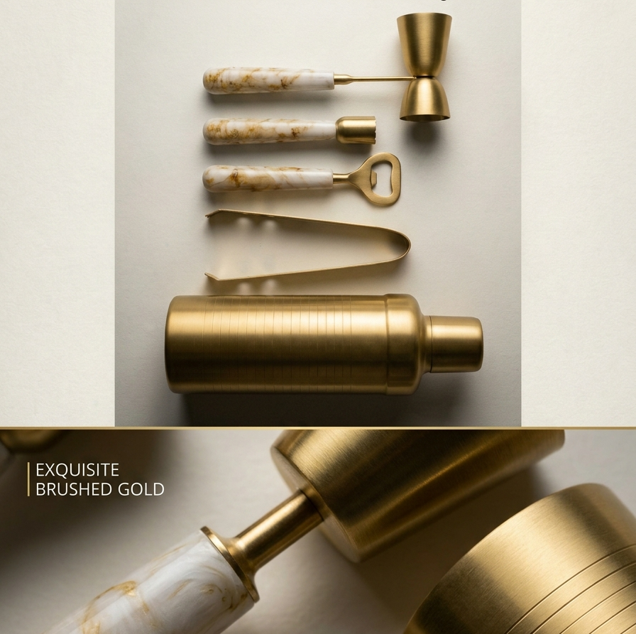 Car-O-Bar Gold & White Bar Set | 5 Piece Bartender Kit Gift Set