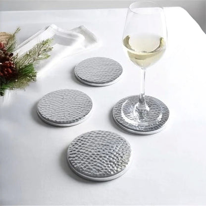 Round Hammered Design Silver Coasters || Set of 4 Coasters