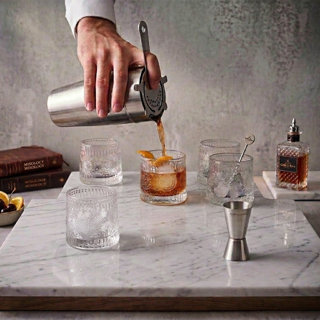 Car-O-Bar Silver Bar Set with Glasses Gift Set