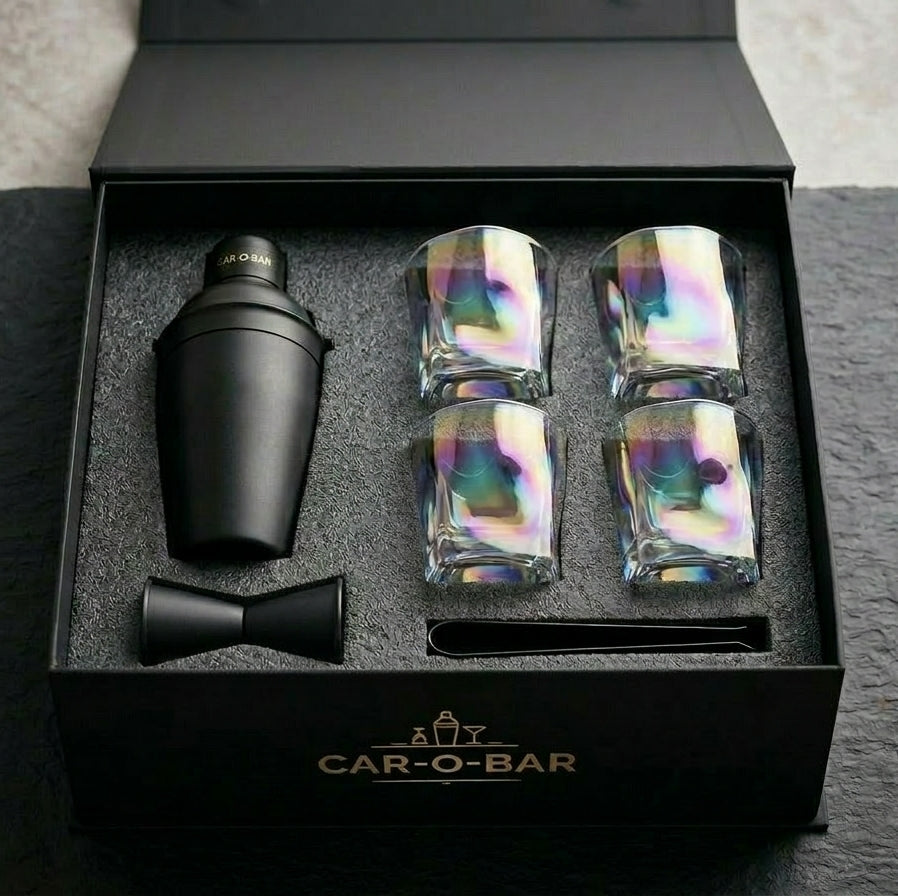 Car-O-Bar Black Bar Set with Glasses Gift Set