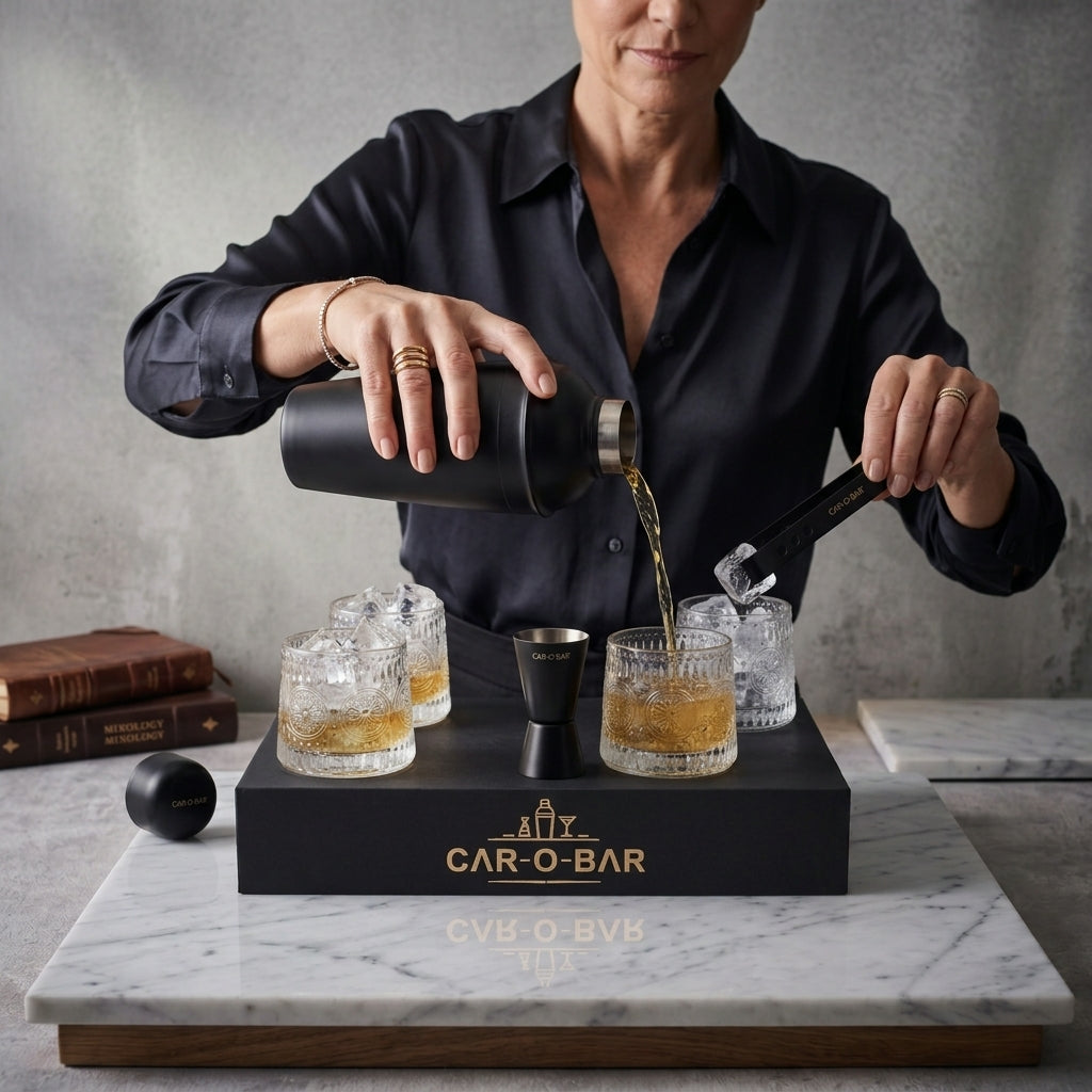 Car-O-Bar Black Bar Set with Glasses Gift Set