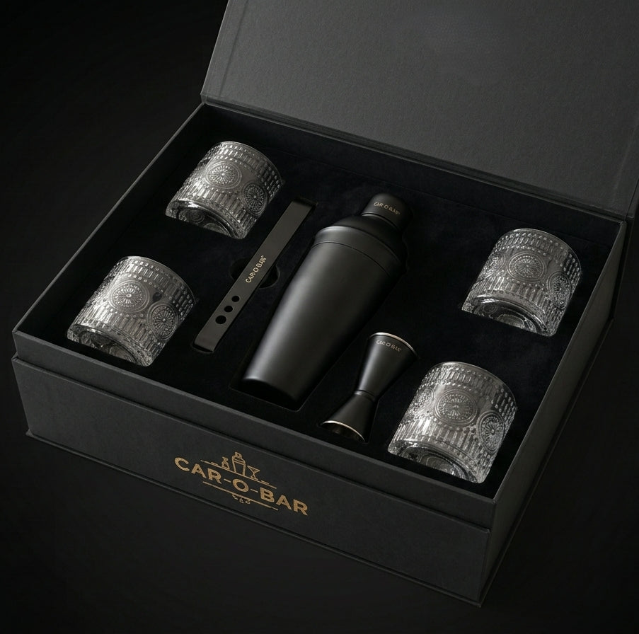 Car-O-Bar Black Bar Set with Glasses Gift Set