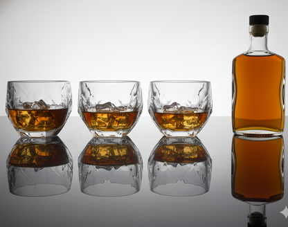 CAR-O-BAR Tipsy Whiskey Glass | Crystal Cut Design | Set of 4 | 340ml