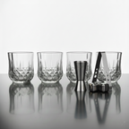 Car-O-Bar Gift Set | Set of Premium Whiskey Glasses with Steel Whiskey Cubes Peg Measurer and Ice Tong