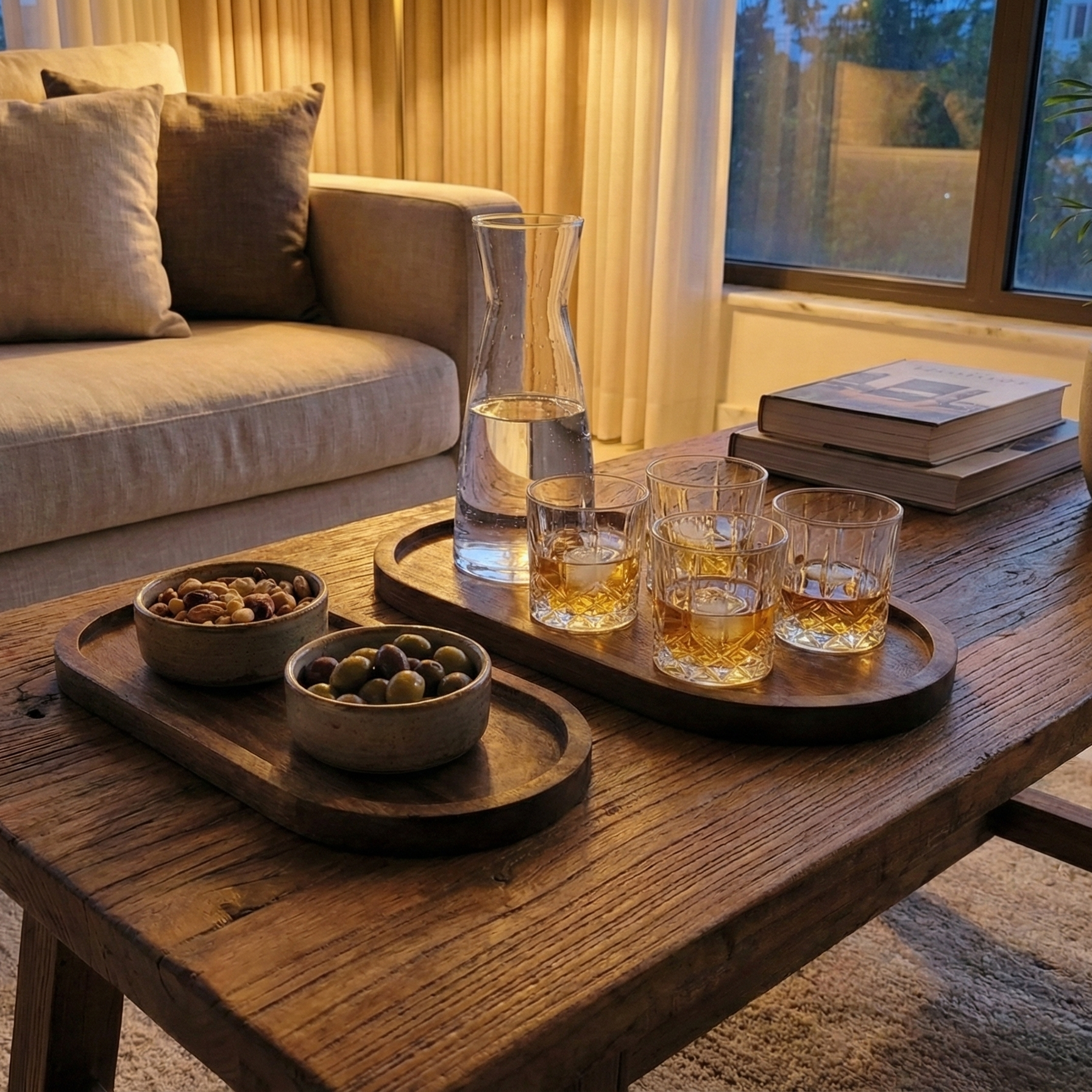 Car-O-Bar Premium Wooden Serving Tray Platter Set of 2