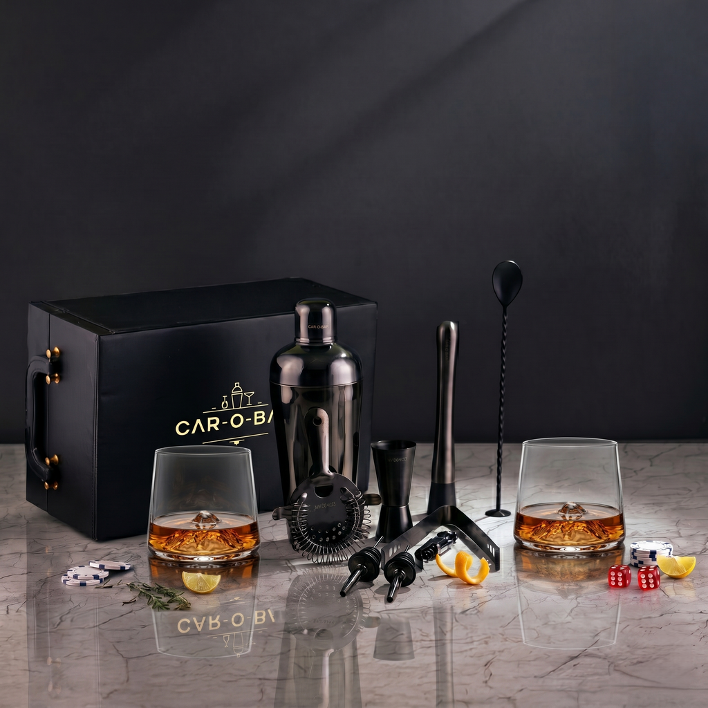 Car-O-Bar Bar set with Glasses and Leatherette Gift set