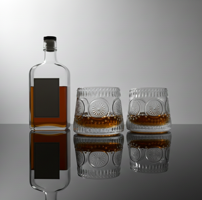 Car-O-Bar Tipsy Whiskey Glass | Crystal Cut Spinning Design  | Set of 6 | 190ml