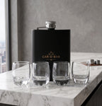 CAR-O-BAR Stainless Steel Black Hip Flask with 4 Shot Glasses For Gift