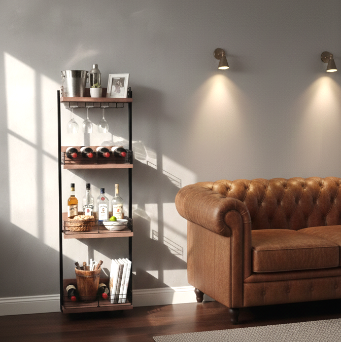 CAR-O-BAR Premium 4-Tier Mini Bar Rack | Solid Wood Wine & Whiskey Organizer | Multipurpose Bar Shelf for Home Décor