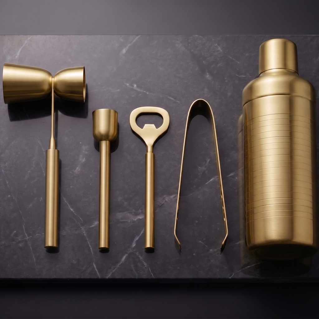 Car-O-Bar Gold Bar Set | 5 Piece Bartender Kit Gift Set