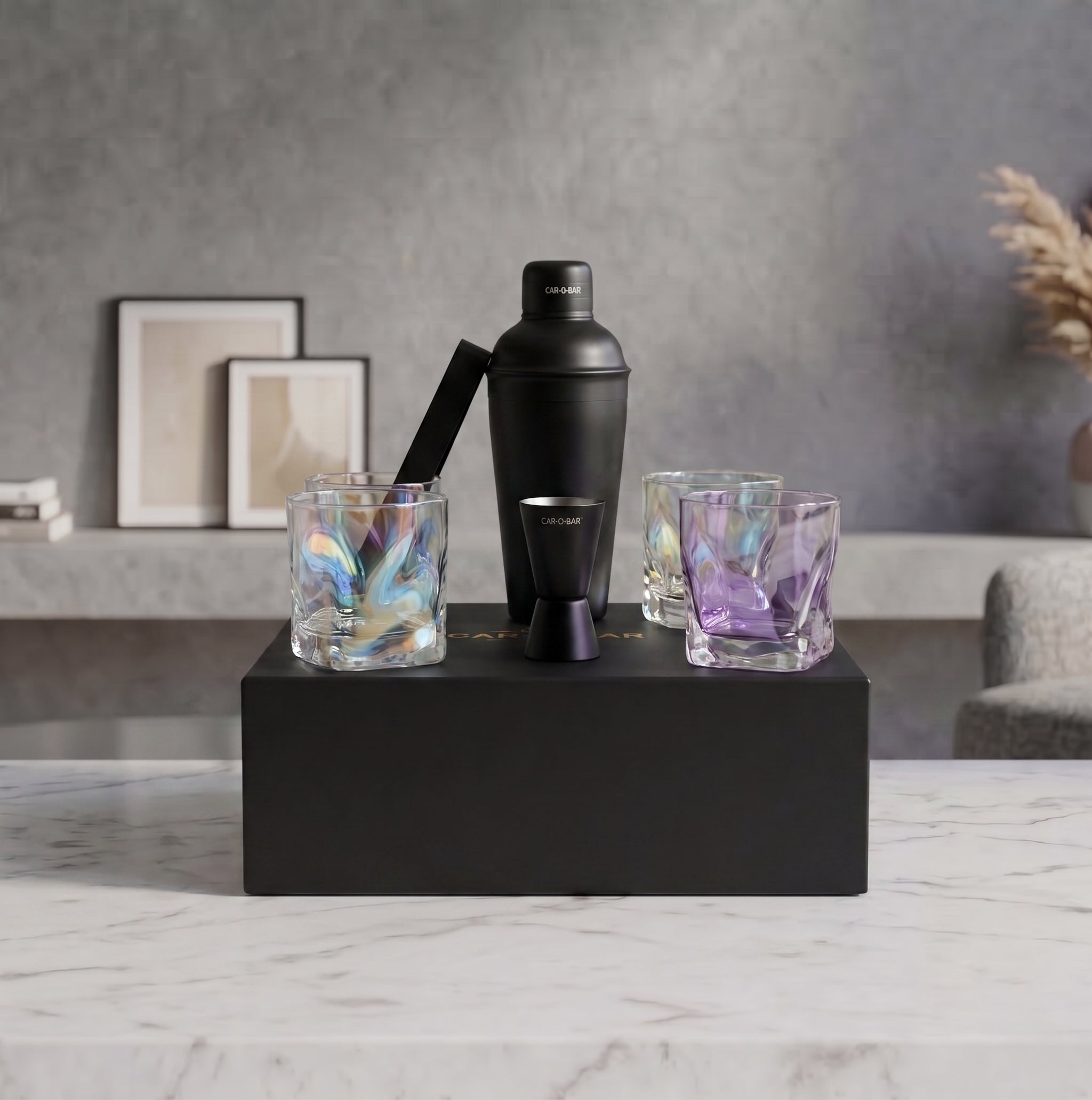 Car-O-Bar Black Bar Set with Glasses Gift Set
