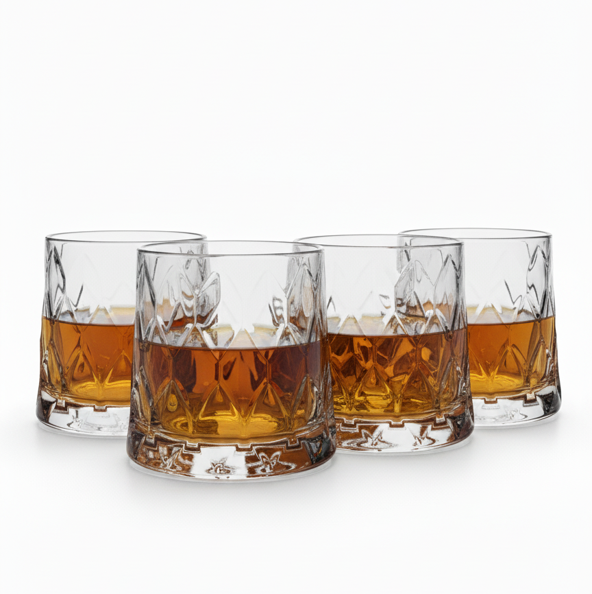 CAR-O-BAR Tipsy Whiskey Glass | Heavy Base Diamond Cut Design| Set of 6| 350ml