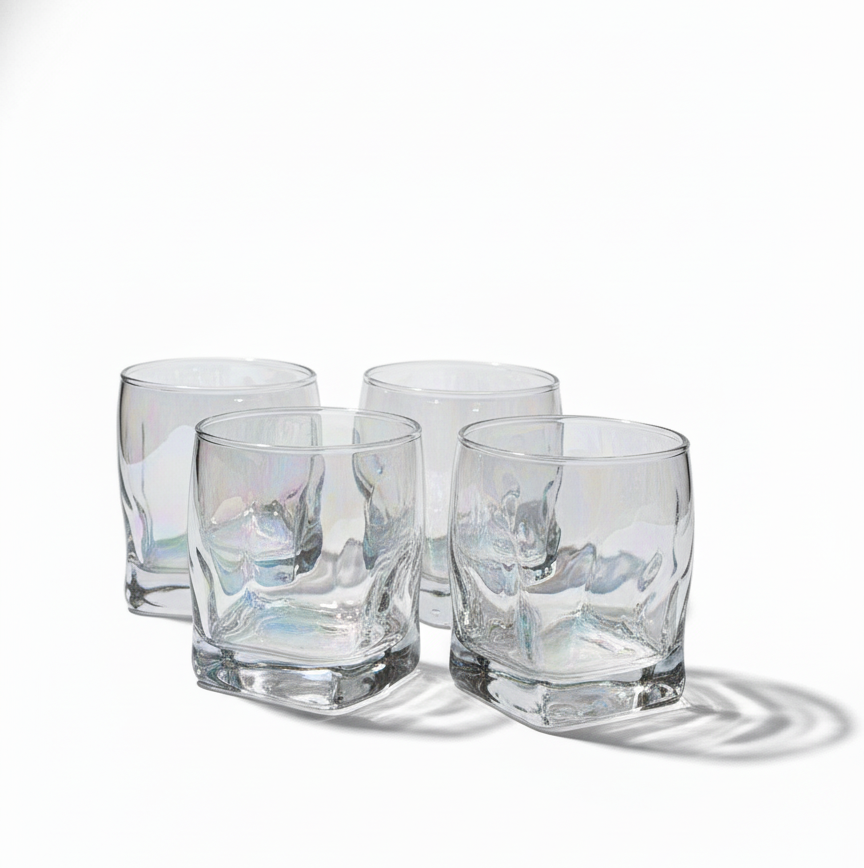 CAR-O-BAR Tipsy Whiskey Glass | Silver Coated Colour | Fluid Design | Set of 4