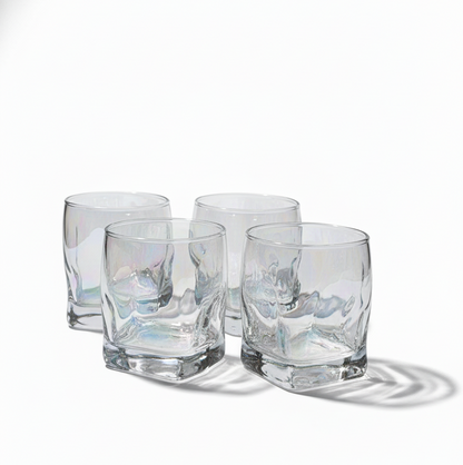 CAR-O-BAR Tipsy Whiskey Glass | Silver Coated Colour | Fluid Design | Set of 4