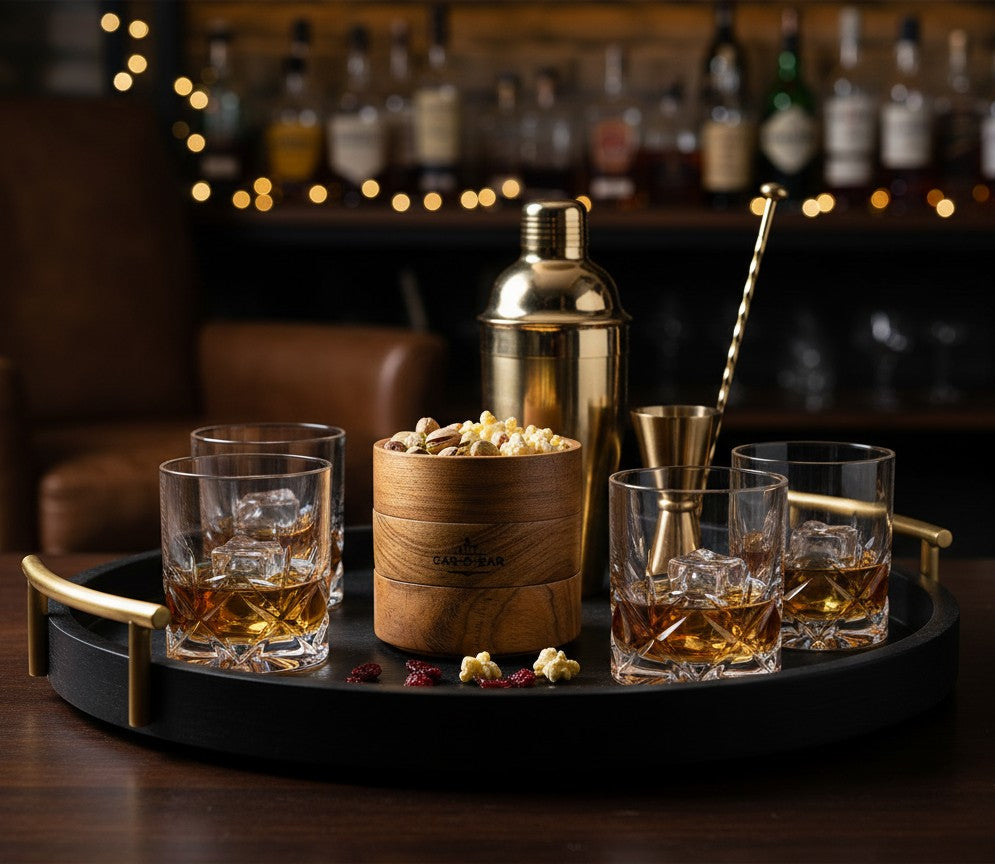 CHAKHNOLOGY Diwali Snack Gift Box with Wooden Serving Bowls | Car-O-Bar