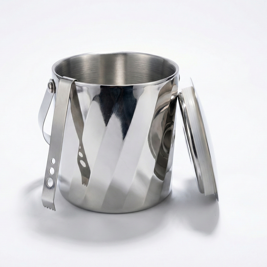 Car-O-Bar Gift Set | Rippled Finish Stainless Steel Ice Bucket & Tong with Set of 4 Whiskey Glasses