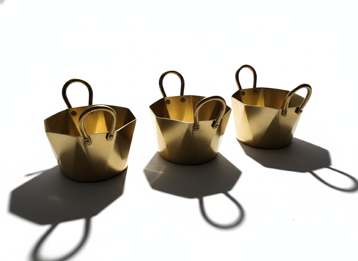 CAR-O-BAR Set of 3 Premium Steel Serving Bowl with Platter | Hexagonal Gold Finish