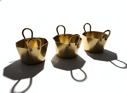 CAR-O-BAR Set of 3 Premium Steel Serving Bowl with Platter | Hexagonal Gold Finish