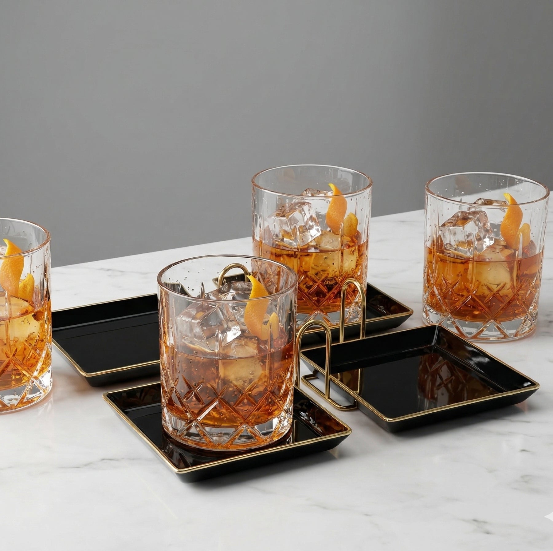 Car-O-Bar Set of 4 Coaster with Stand || Square Black Design