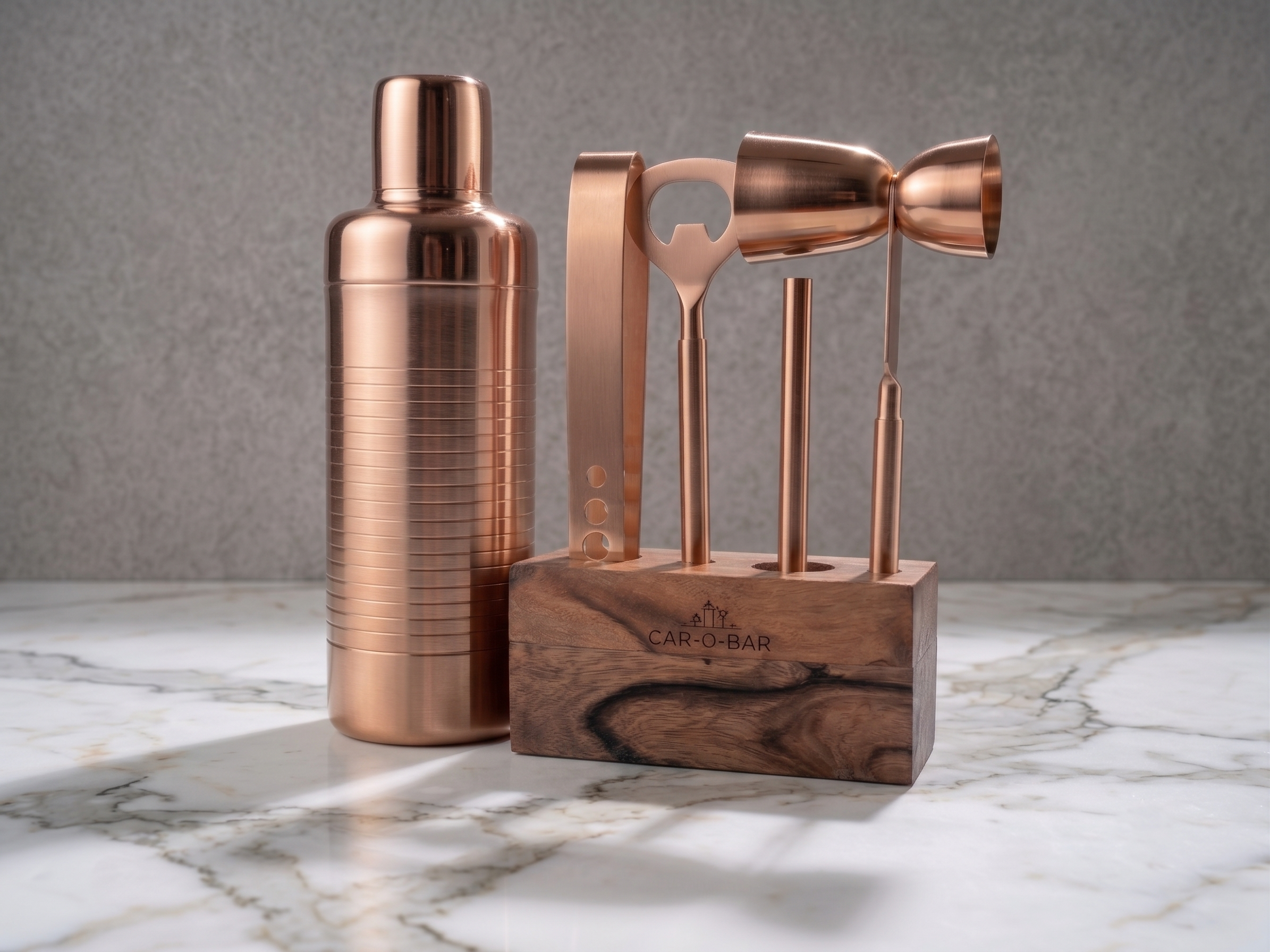 Car-O-Bar Copper Gold Bar Set | 6 Piece Bartender Kit Gift Set