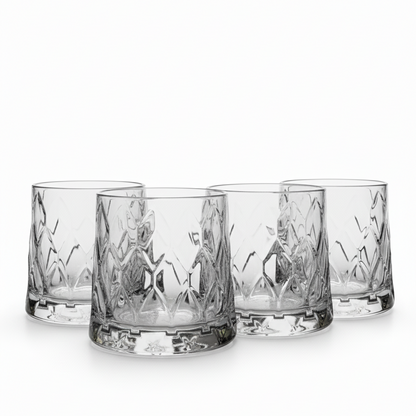 CAR-O-BAR Tipsy Whiskey Glass | Heavy Base Diamond Cut Design| Set of 4