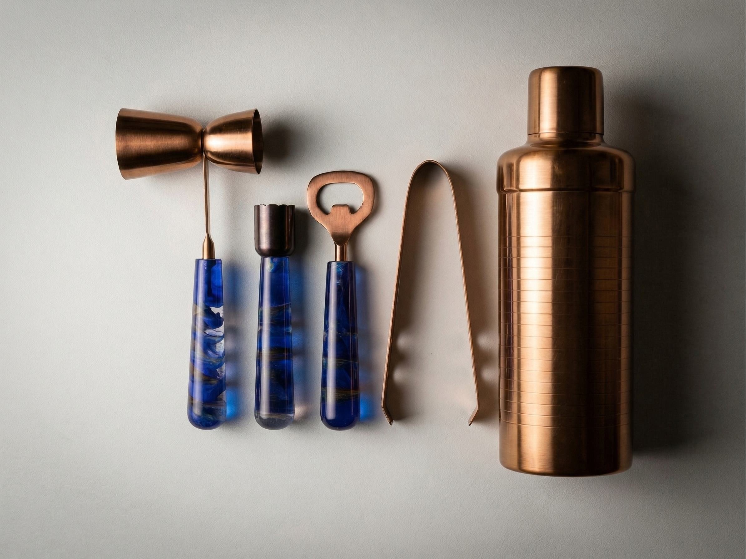 Car-O-Bar Copper Gold & Blue Bar Set | 5 Piece Bartender Kit