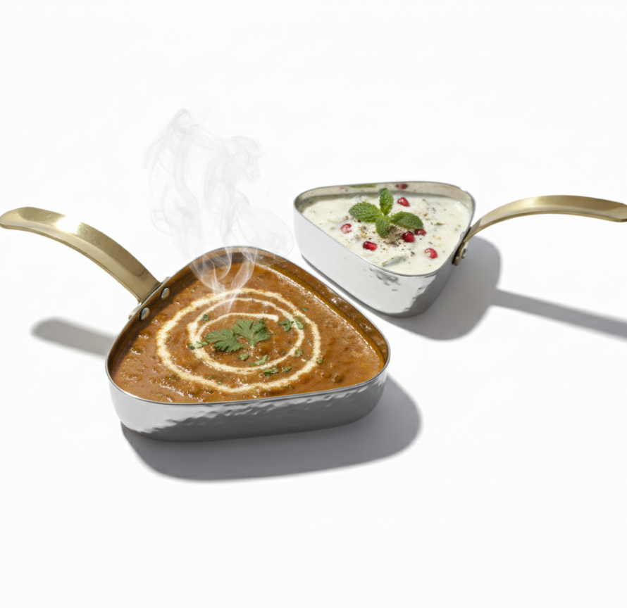 CAR-O-BAR Premium Set of 2 Steel Serving Pan with Handle | Hammered Silver Finish