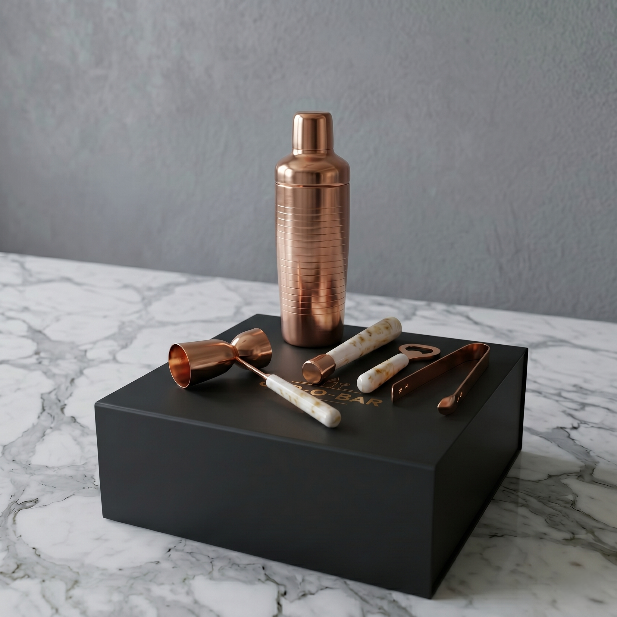 Car-O-Bar Copper Gold & White Bar Set | 5 Piece Bartender Kit