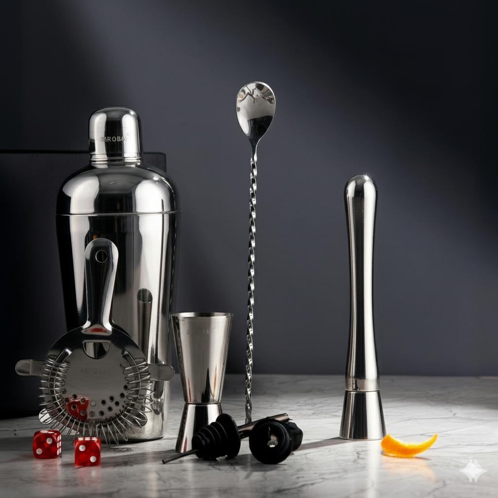 Car-O-Bar Silver Bar set with Glasses and Leatherette Gift set