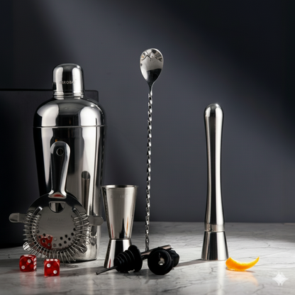 Car-O-Bar Silver Bar set with Glasses and Leatherette Gift set